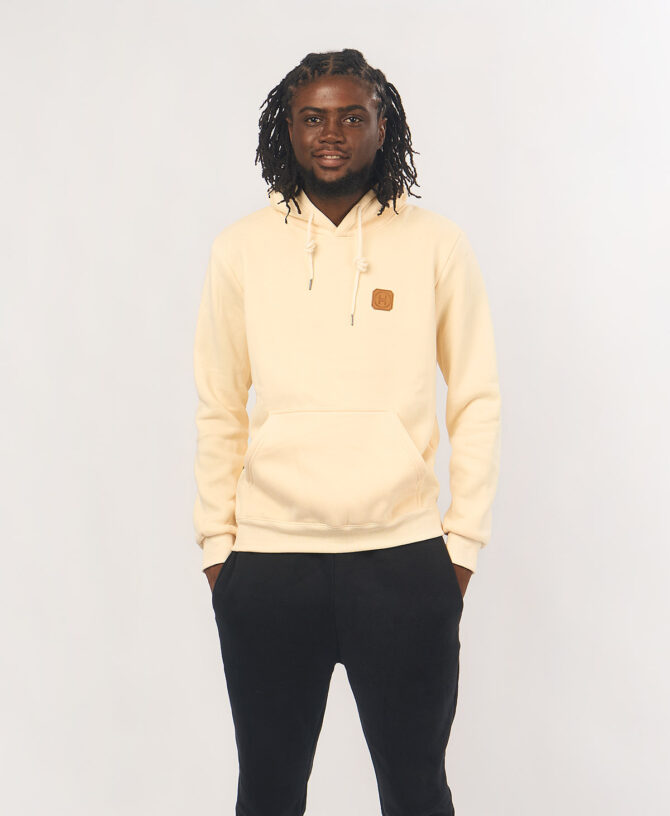 Leather Patch Hoodie — Beige