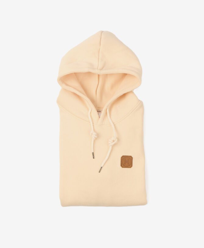 Leather Patch Hoodie — Beige