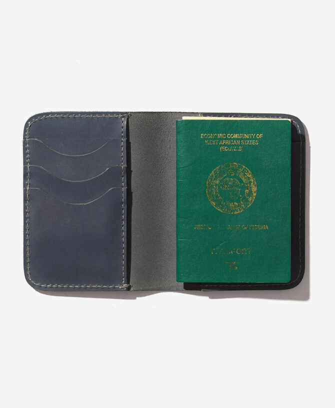 Leather Passport Holder - Navy