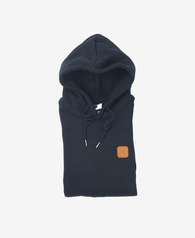 Leather Patch Hoodie — Navy